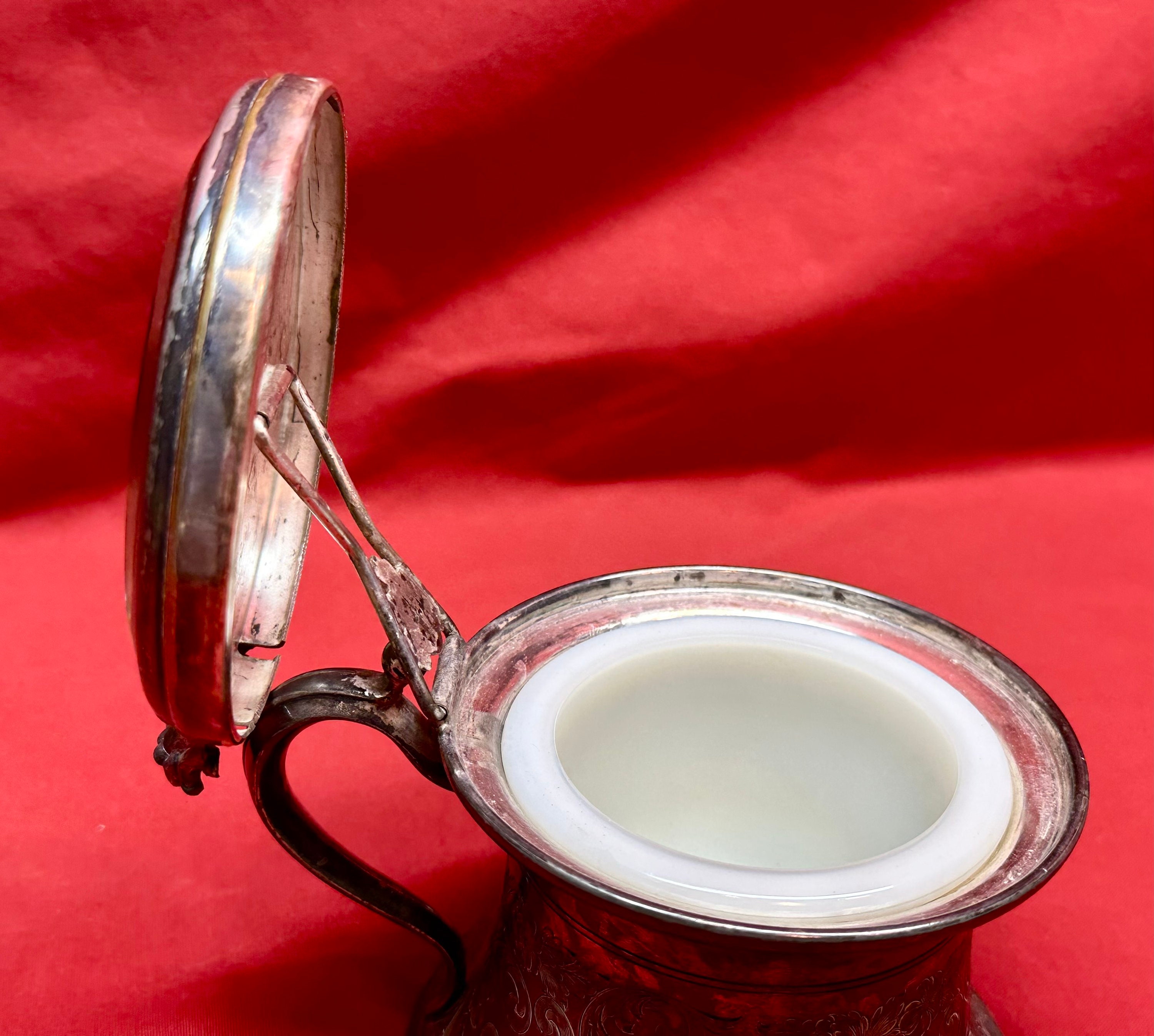 Vintage Silver Plate Scroll Detail Shaving Mug with Mirror,Biggins