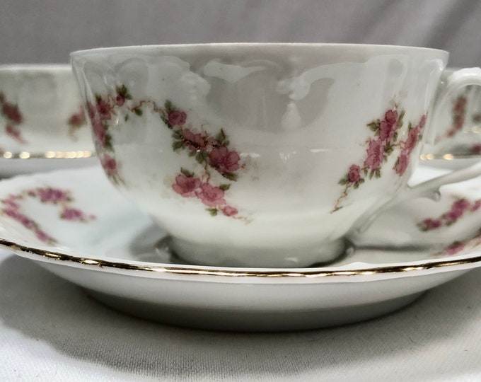 Vintage M&Z Imperial Vienna Austrian China Set of 10 Tea Cups and Saucers with Rose Floral Pattern, No 680