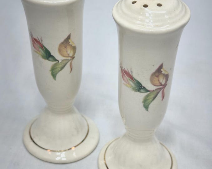 Antique Porcelain Salt and Pepper Shakers with Rosebud Detail