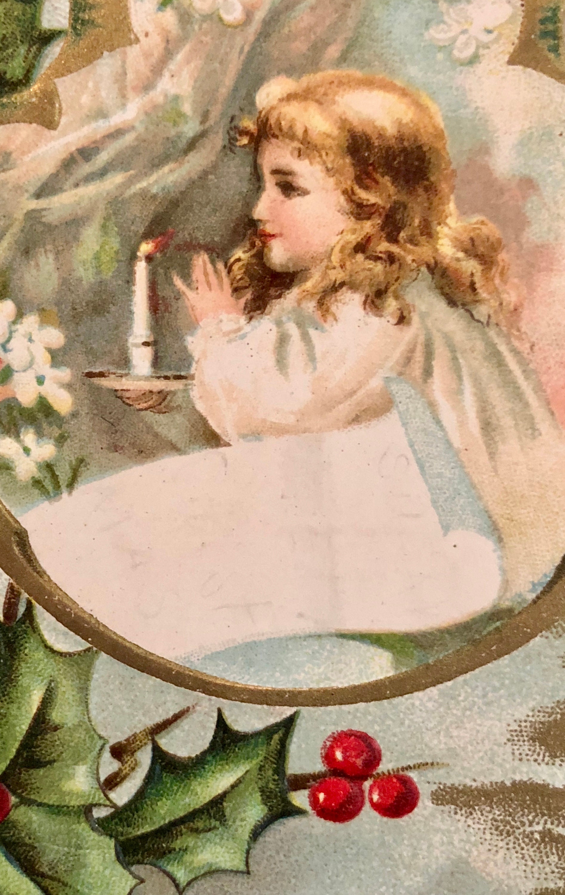Vintage Used Christmas Postcard with Victorian Child in Prayer Circa 1912