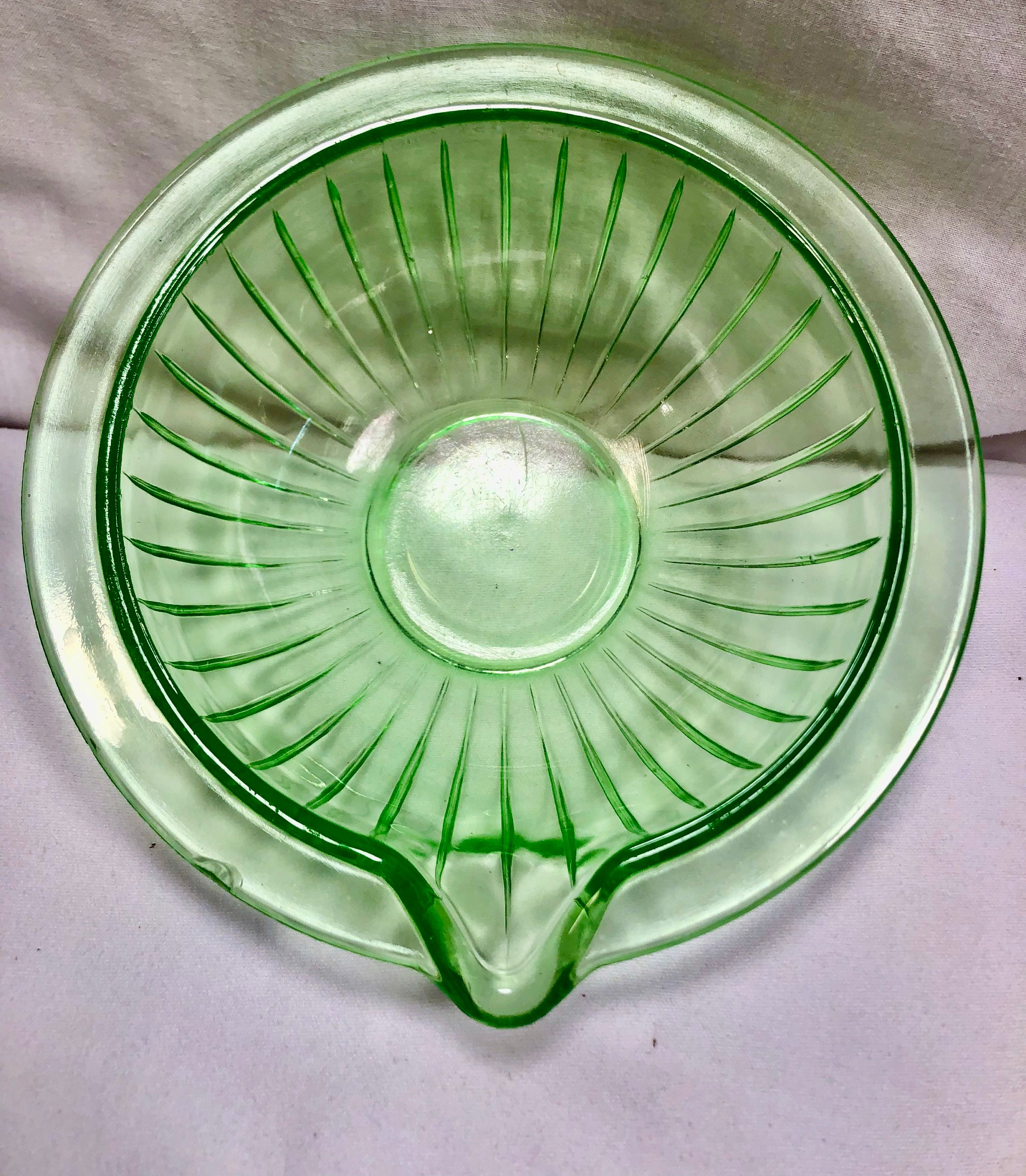 Vintage Midcentury Green Glass Mixing Bowl with Spout