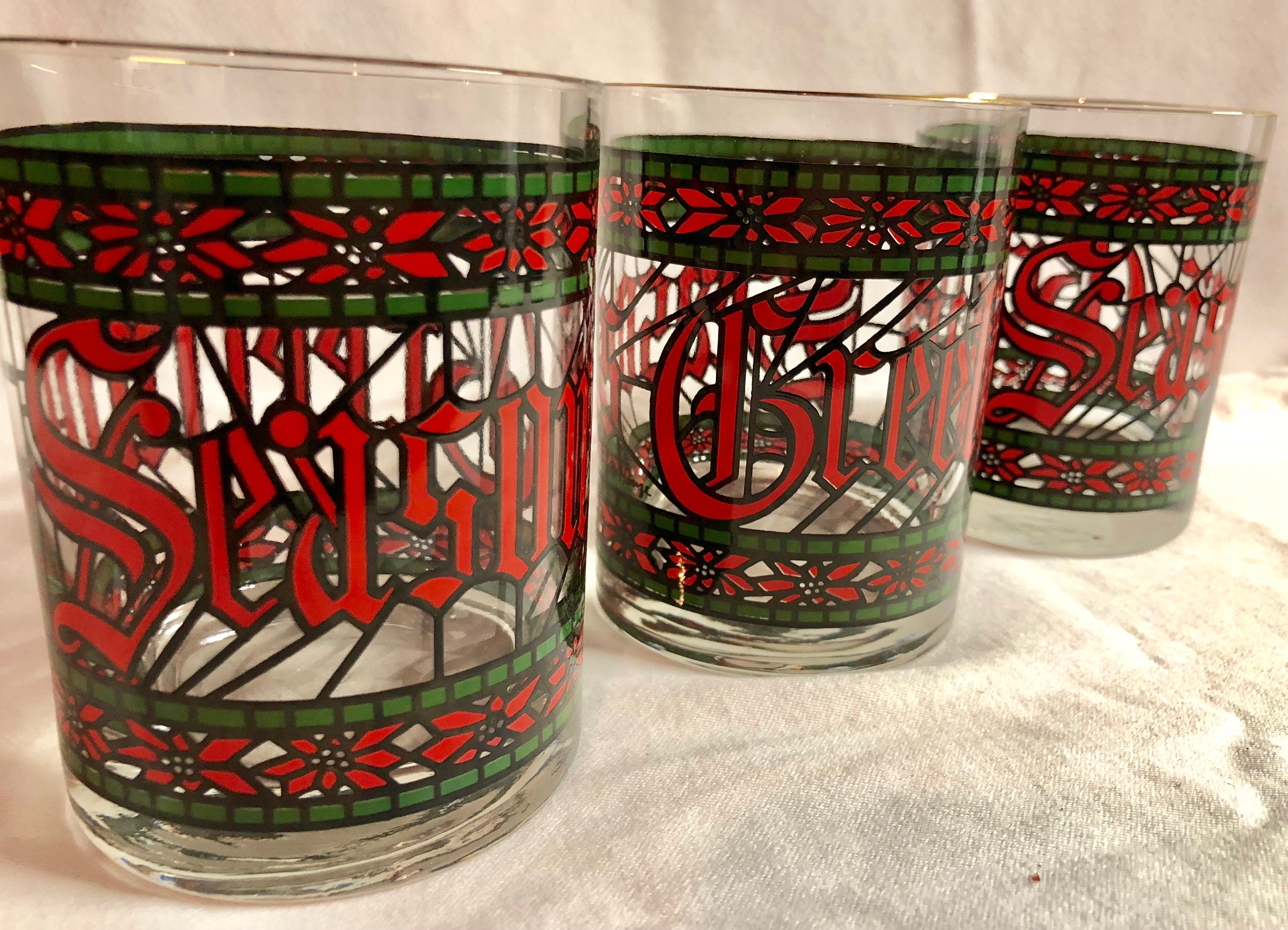 Vintage 1960's Season's Greetings Stained Glass Christmas Beverage