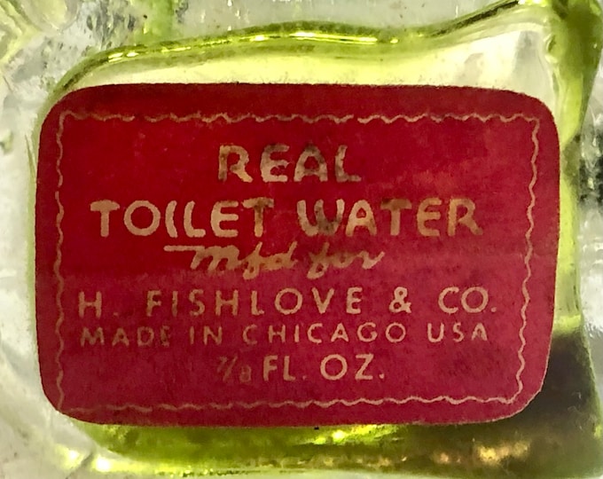 Vintage’Real Toilet Water’ Glass Scent Bottle, H. Fishlove, Chicago,Illinois 1931