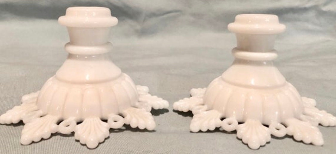 Vintage White Milkglass Candlestick Holders set of Two