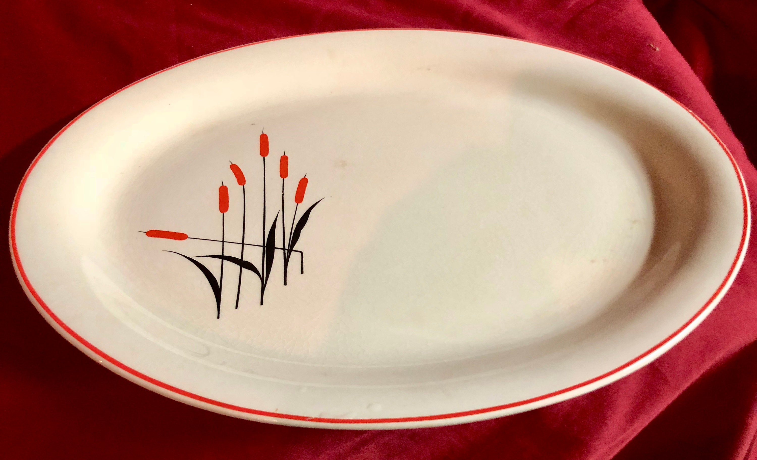 Vintage Midcentury 1930's Cattail Serving Platter by the Universal Pottery Co