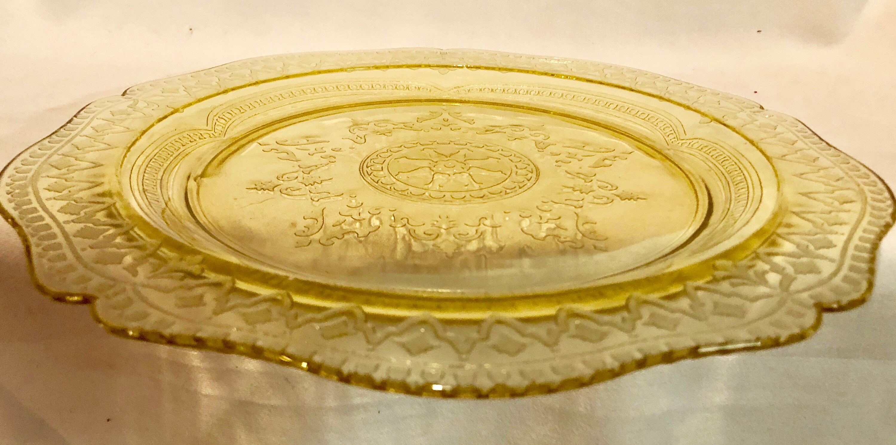 Vintage Patrician Yellow Depression Glass Serving Plate, Federal Glass Co