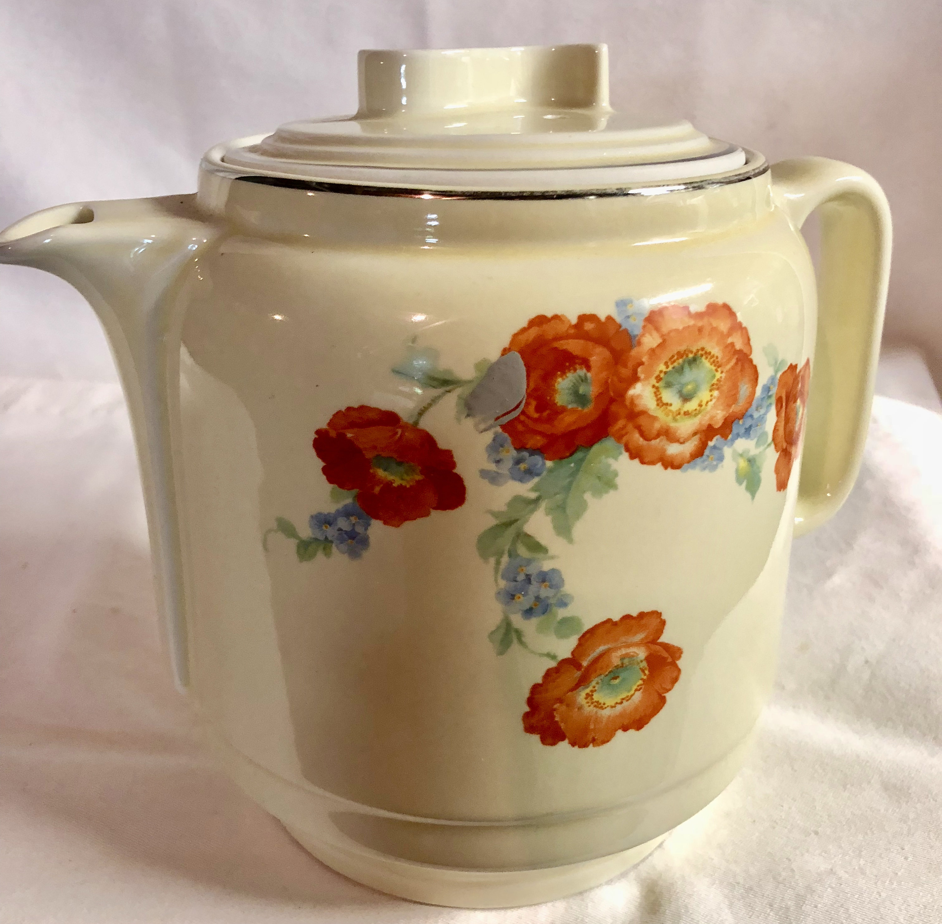 Hall's Pottery Midcentury Orange Poppy Coffee Pot With S Shaped Lid