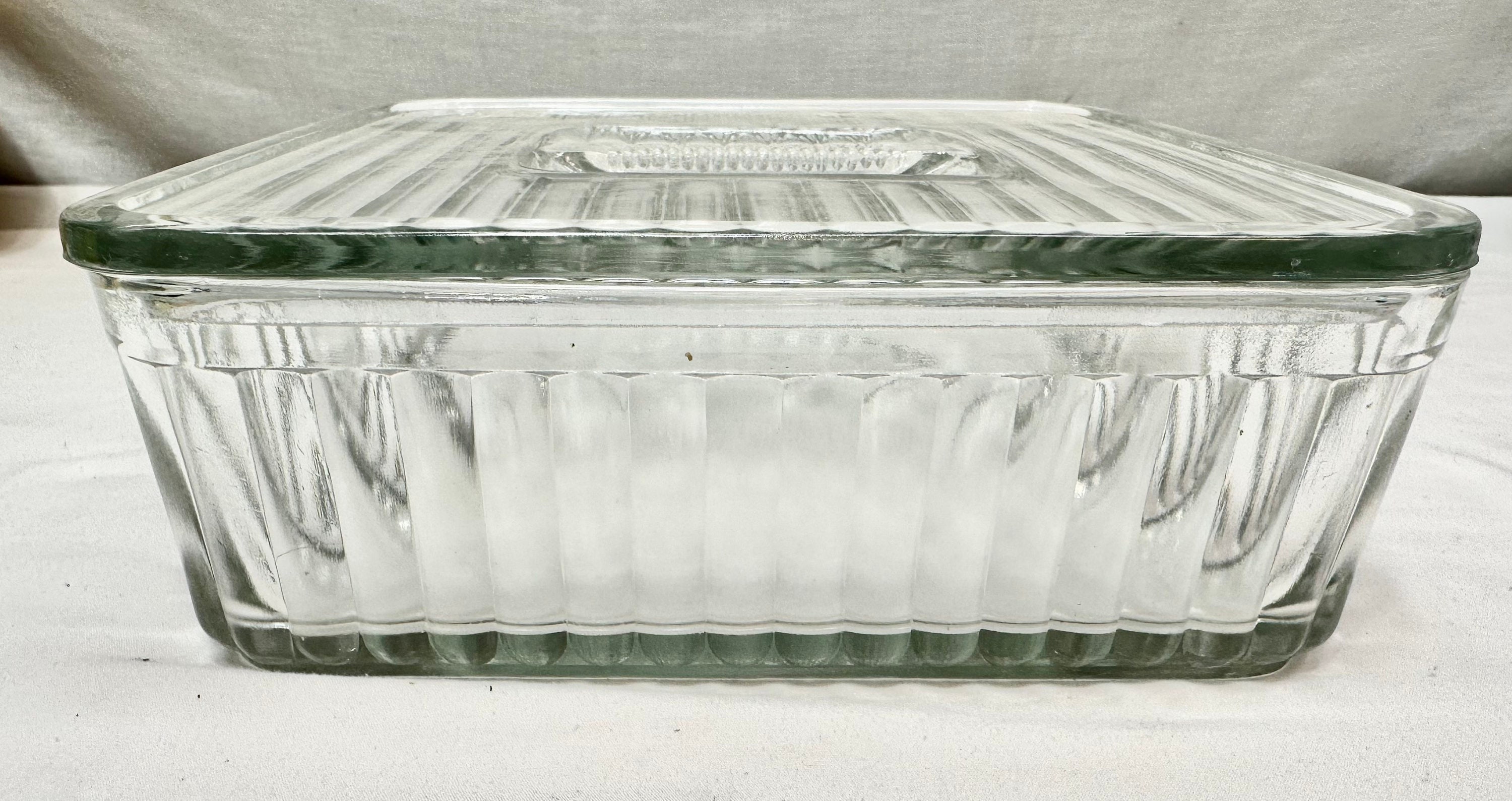 Vintage Large Square Clear Glass Refrigerator Storage Container