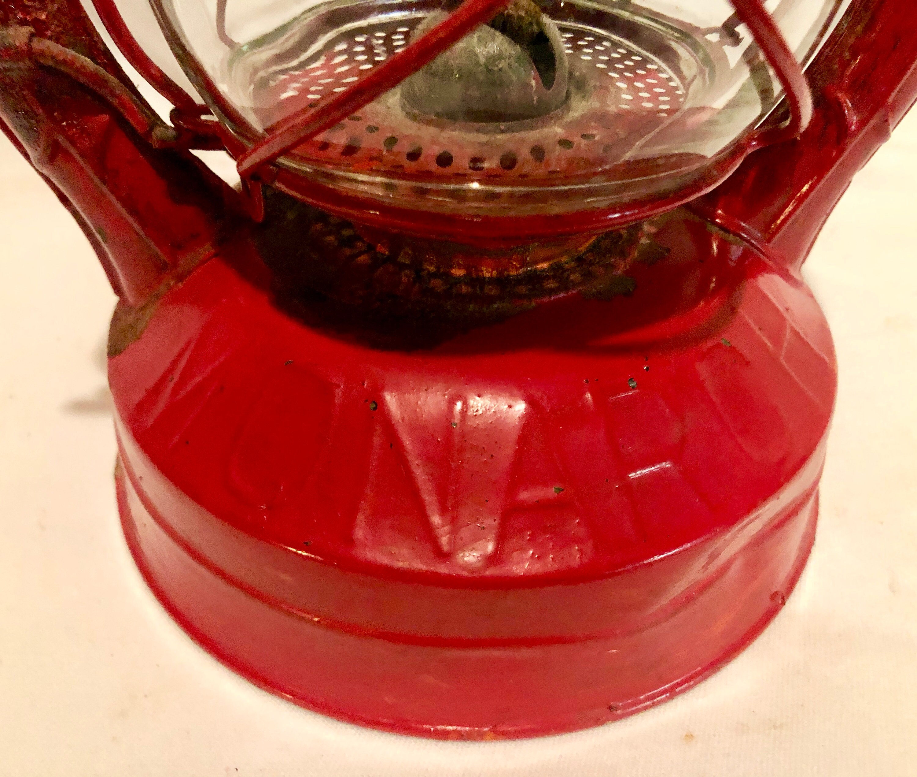 Antique Monarch Dietz Red Kerosene Lantern with Clear Fitzall Glass Globe