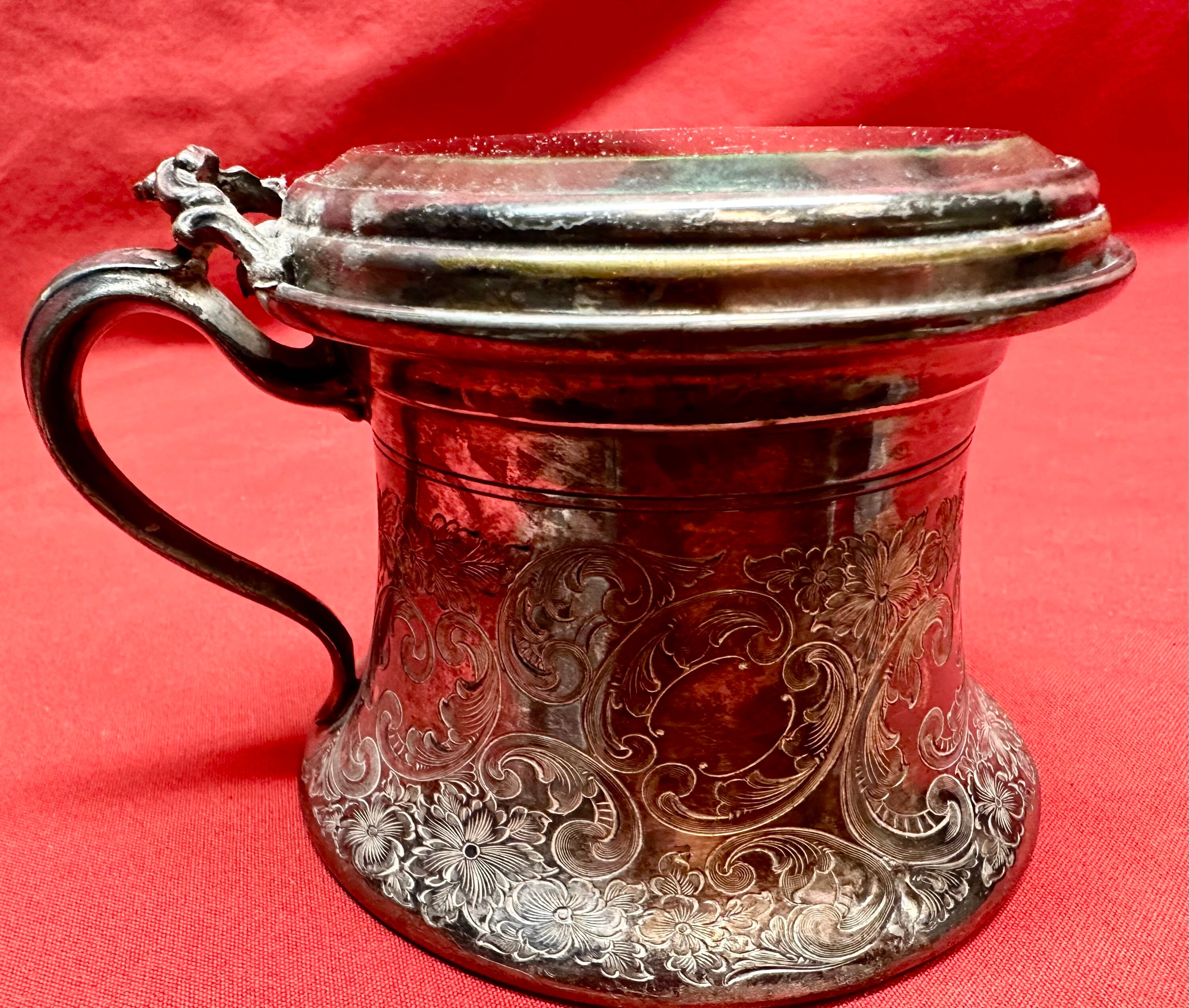 Vintage Silver Plate Scroll Detail Shaving Mug with Mirror,Biggins