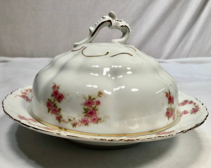 Vintage M&Z Imperial Vienna Austria China/Porcelain Covered Butter Dish with Rose Floral Pattern