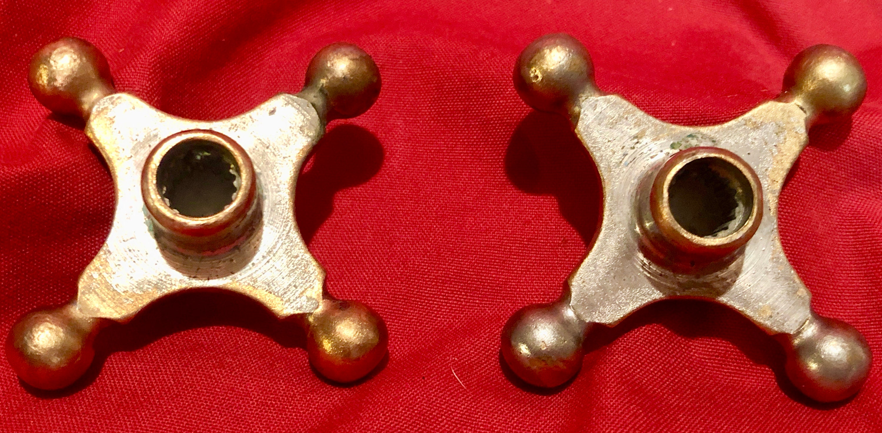 Vintage Brass Hot/Cold Faucet Handles with White Porcelain Buttons
