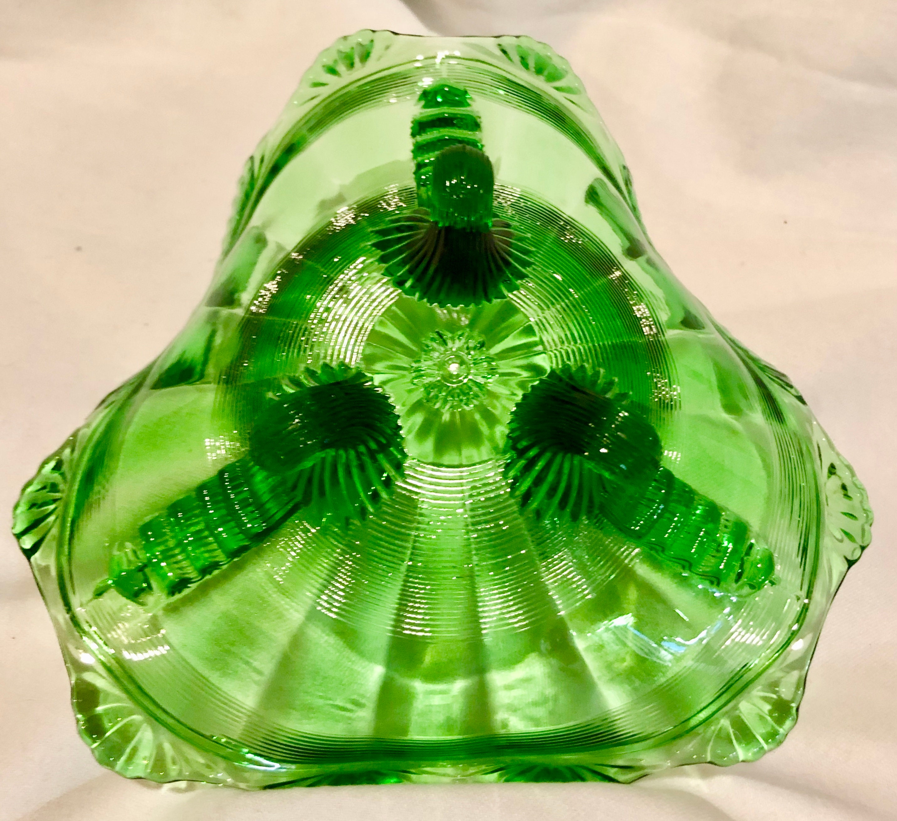 Antique Green Depression Glass Footed Serving Bowl/Dish