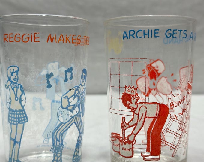 Vintage 1970s Archie Comic 6 Ounce Juice Glasses/Tumblers- Set of Two