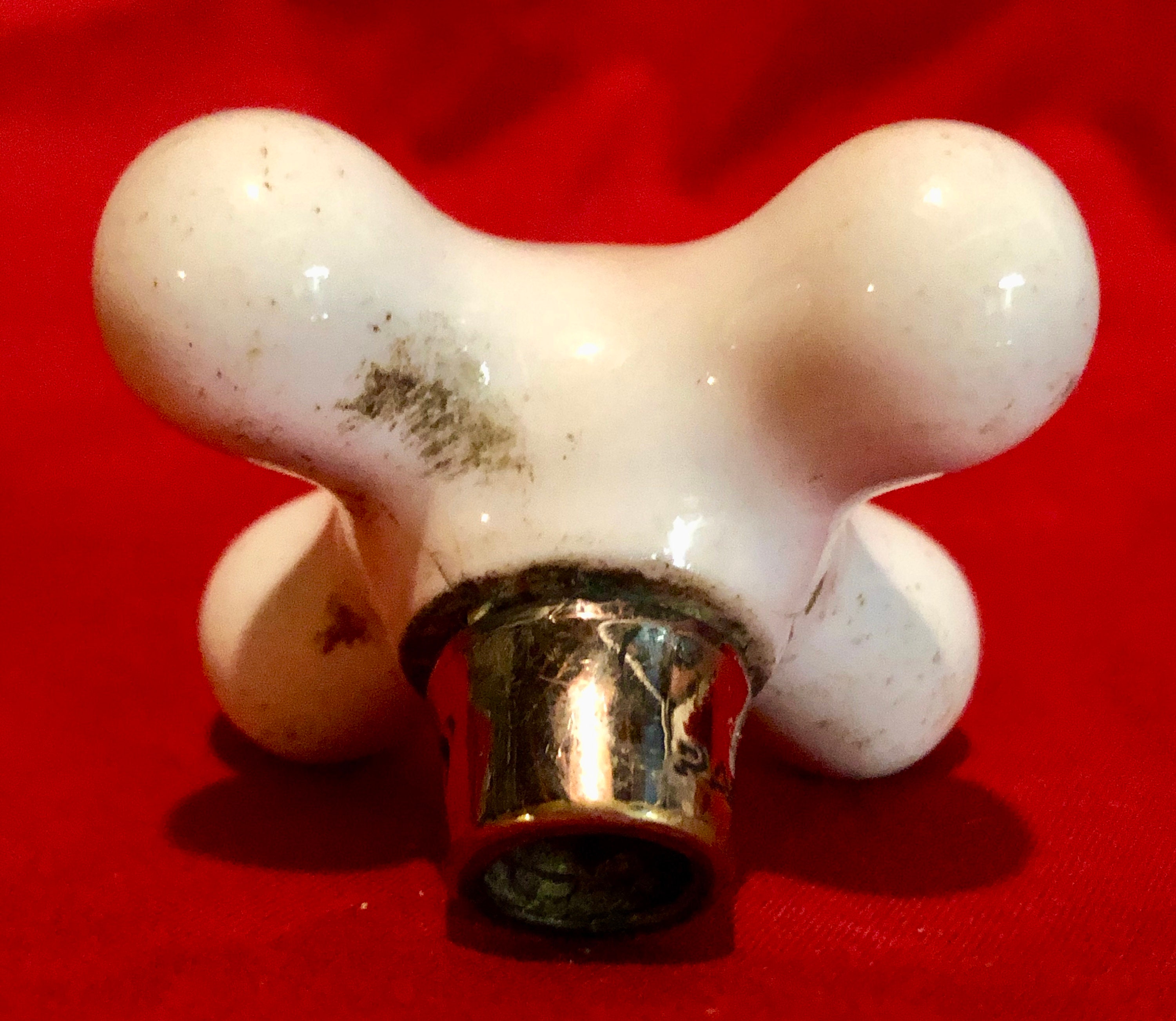 Vintage White Porcelain Cross Handled 'Hot' Faucet HandleMade by