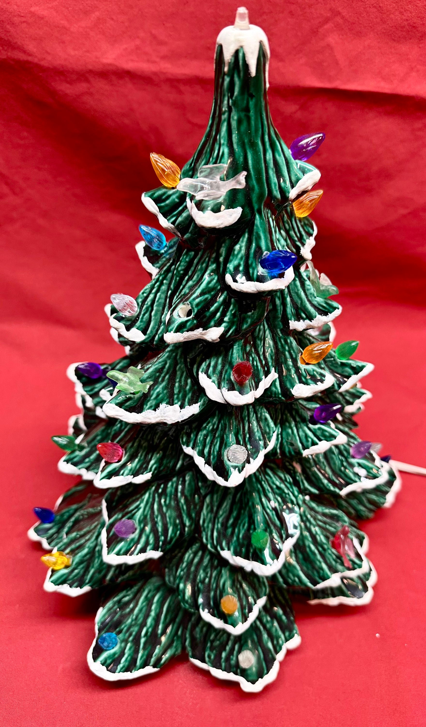 Vintage Green Ceramic Lighted Table Top Christmas Tree