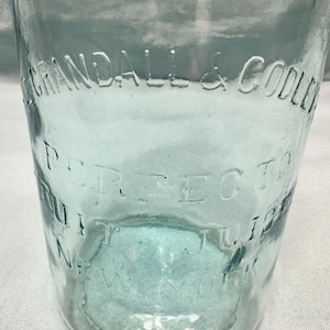 Vintage Crandall & Godley Co Perfecto Fruchtsäfte Aqua Glas-Einmachglas, The C C Co, New York