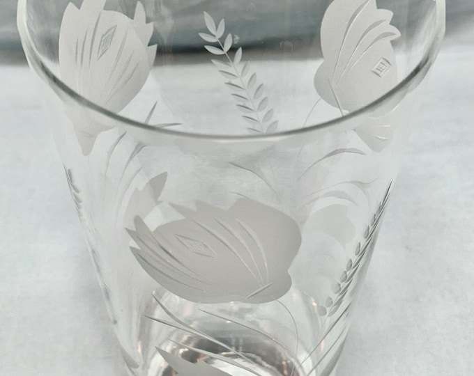 Vintage Etched Floral Glass Vase