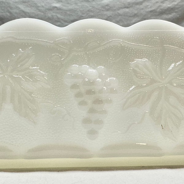 Vintage Anchor Hocking Fire King White Milk Glass Rectangular Planter with Grapevines and Leaves