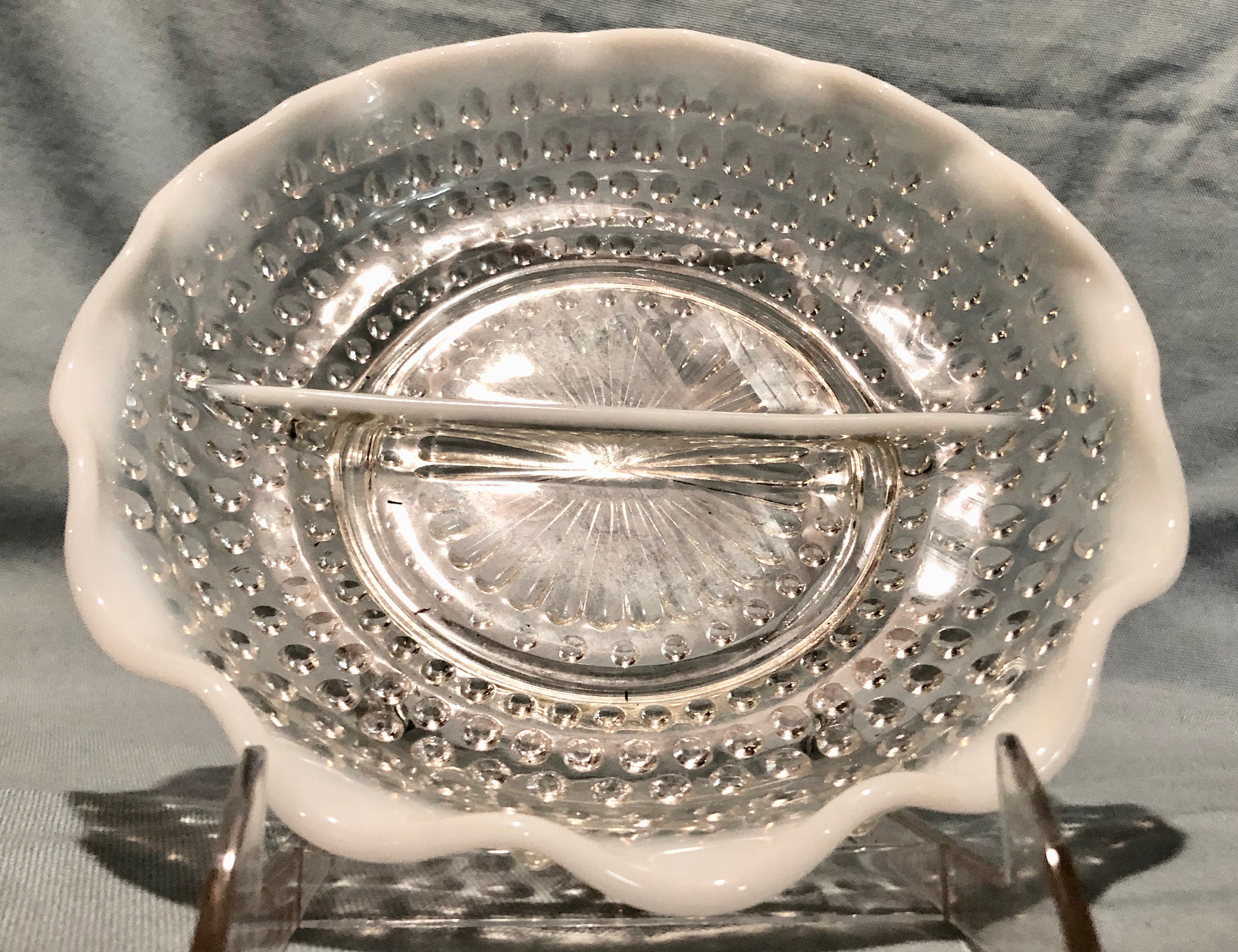 Hobnail Clear/White Vintage Glass Divided Serving Dish