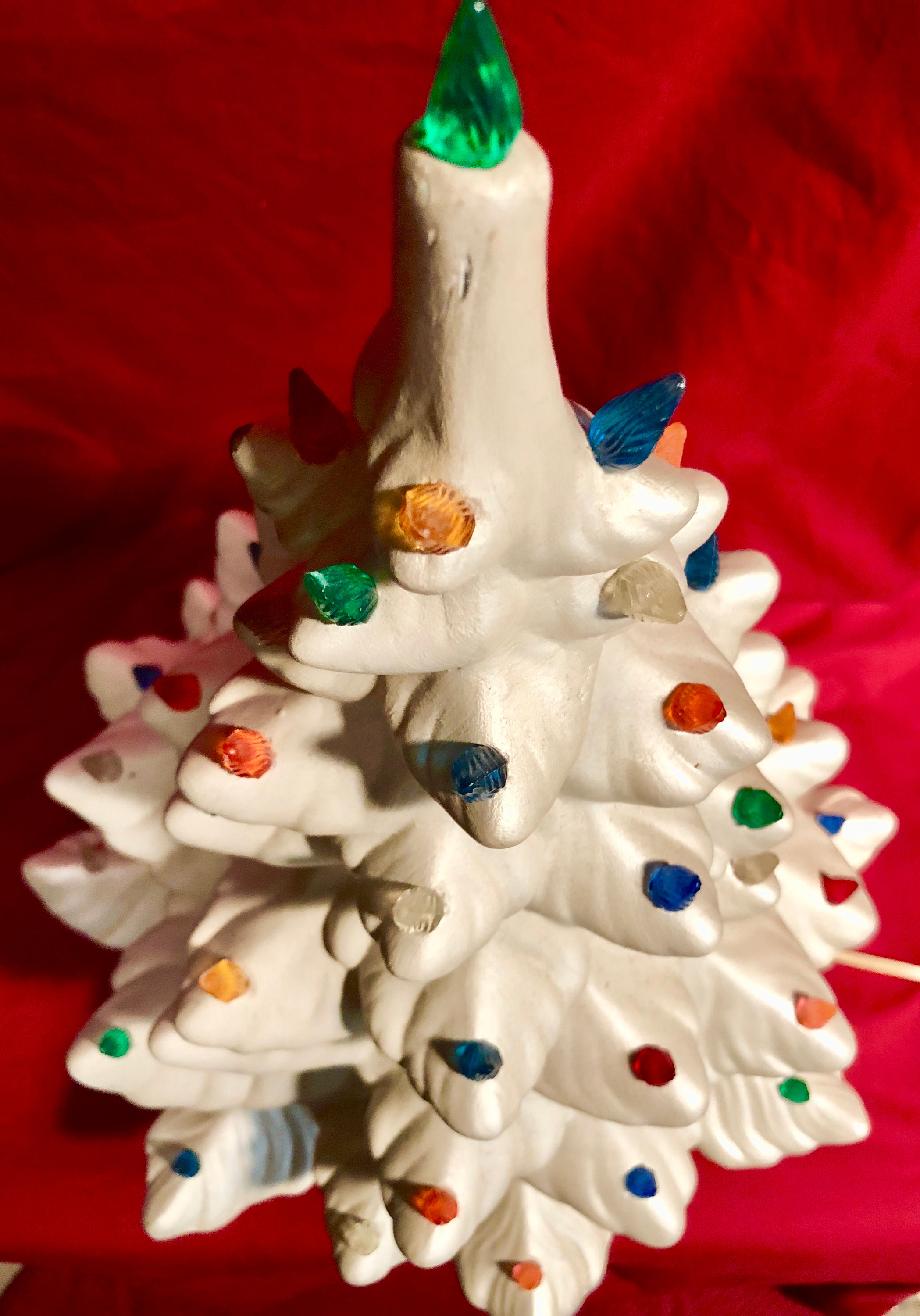 Large Vintage Lighted White Ceramic Christmas Tree with Music Box