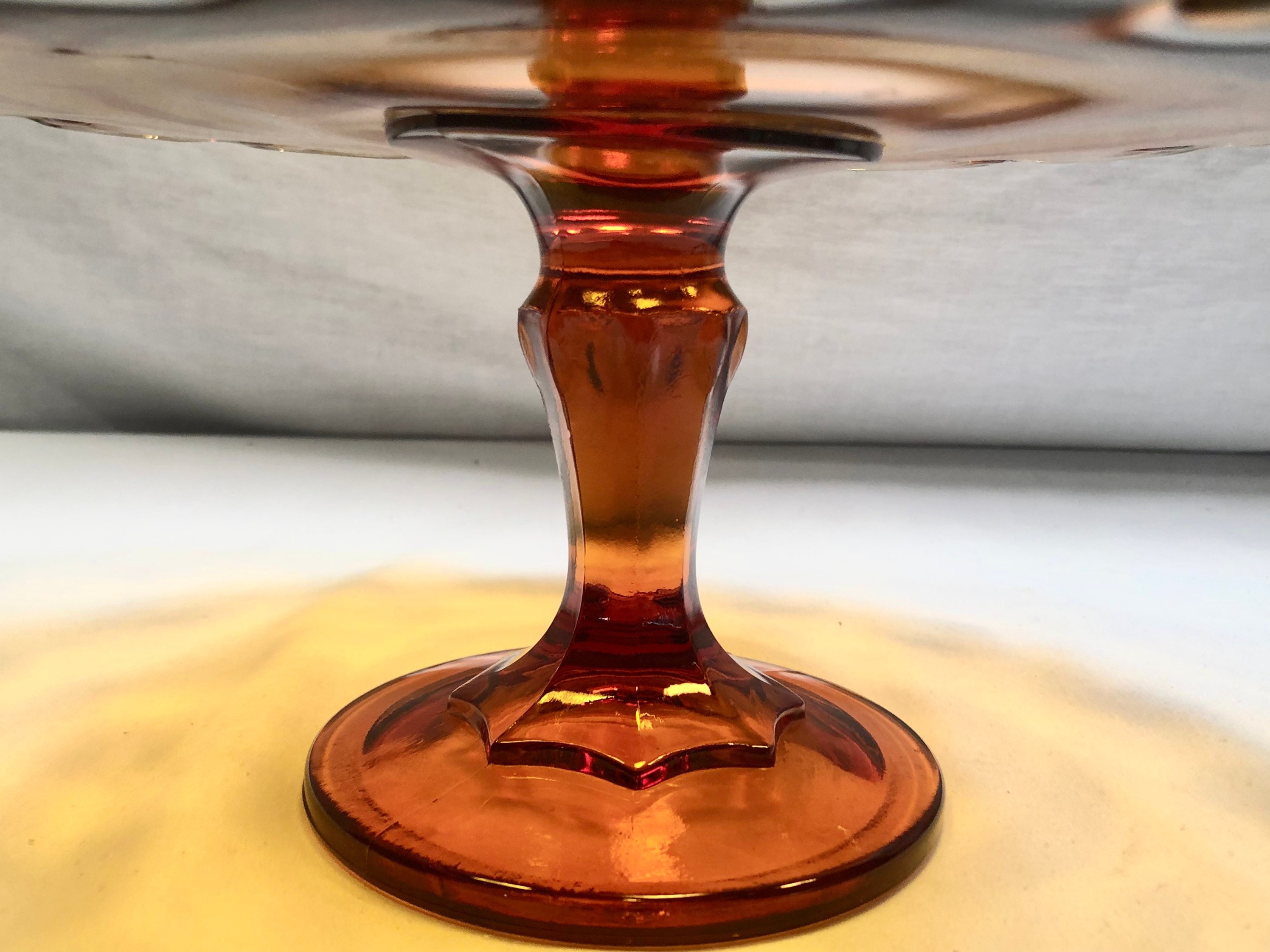 Vintage Amber Glass Pedestal Cake/Dessert Plate