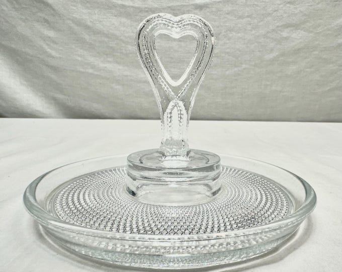 Vintage Depression Glass Bonbon/Mint Serving Tray with Heart Shaped Handle