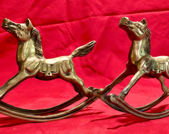 Vintage Brass Rocking Horse Figurines- Set of Two