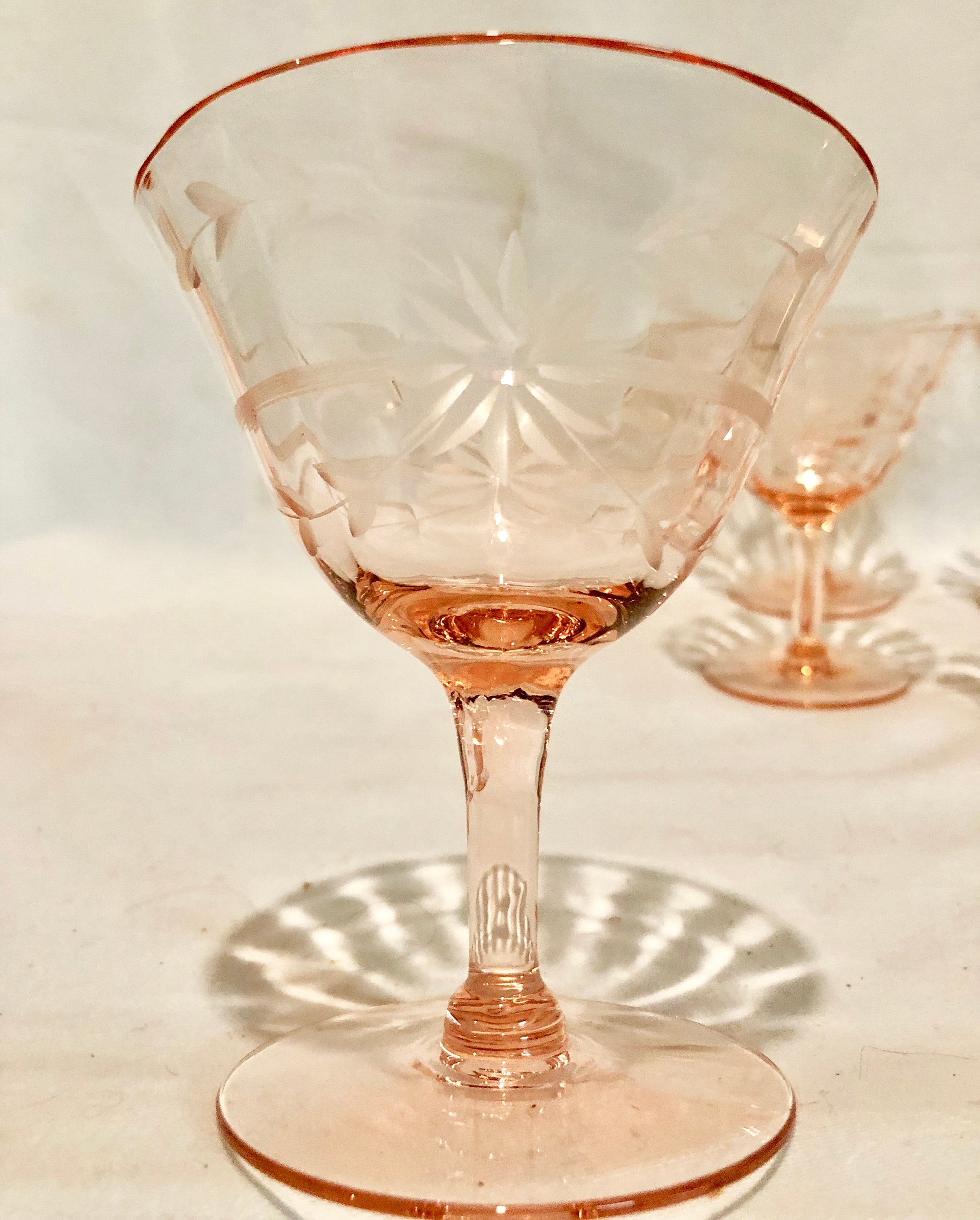 pink depression wine glasses