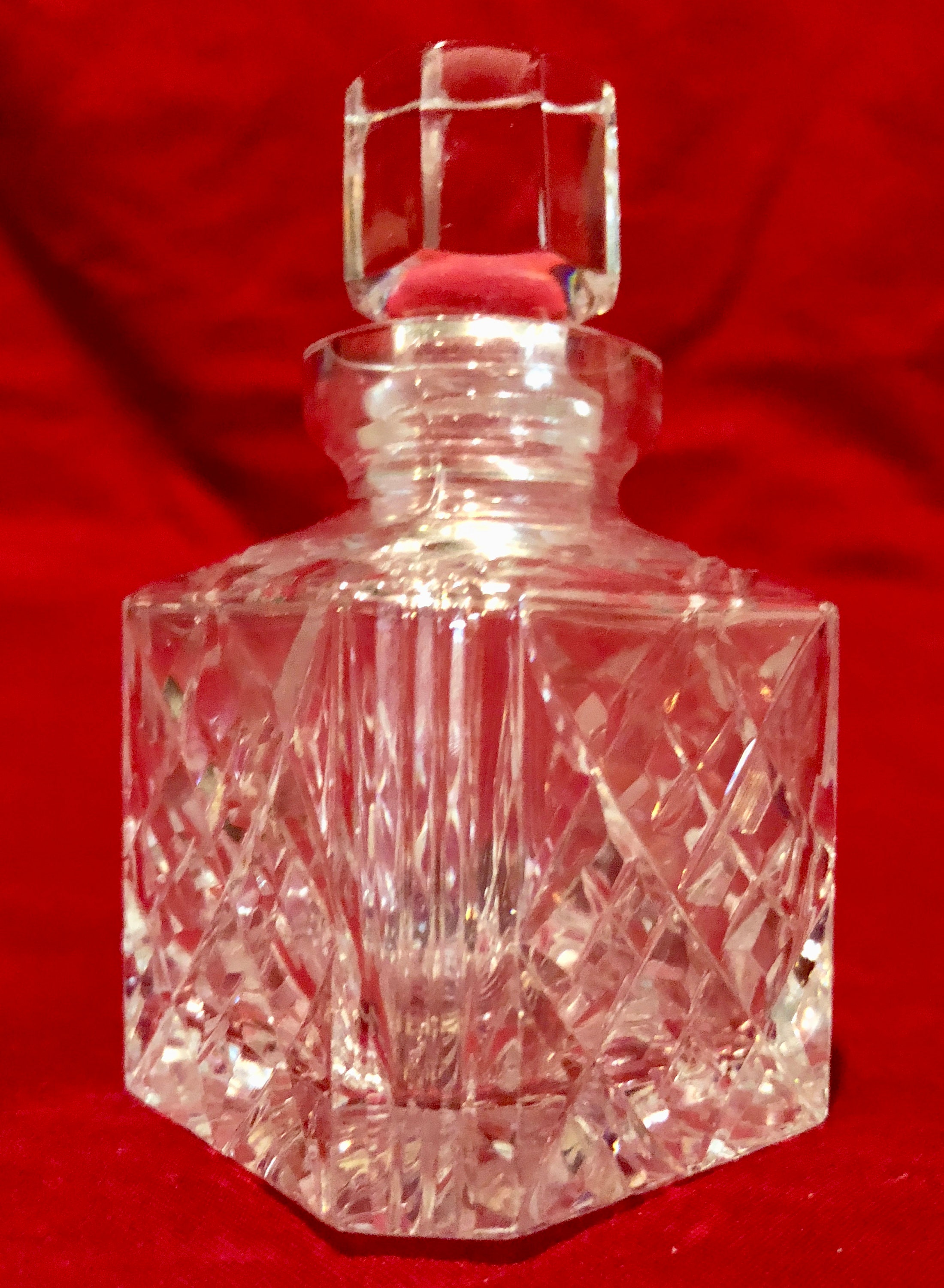 Vintage Square Clear Cut Glass Perfume Bottle with Diamond Pattern