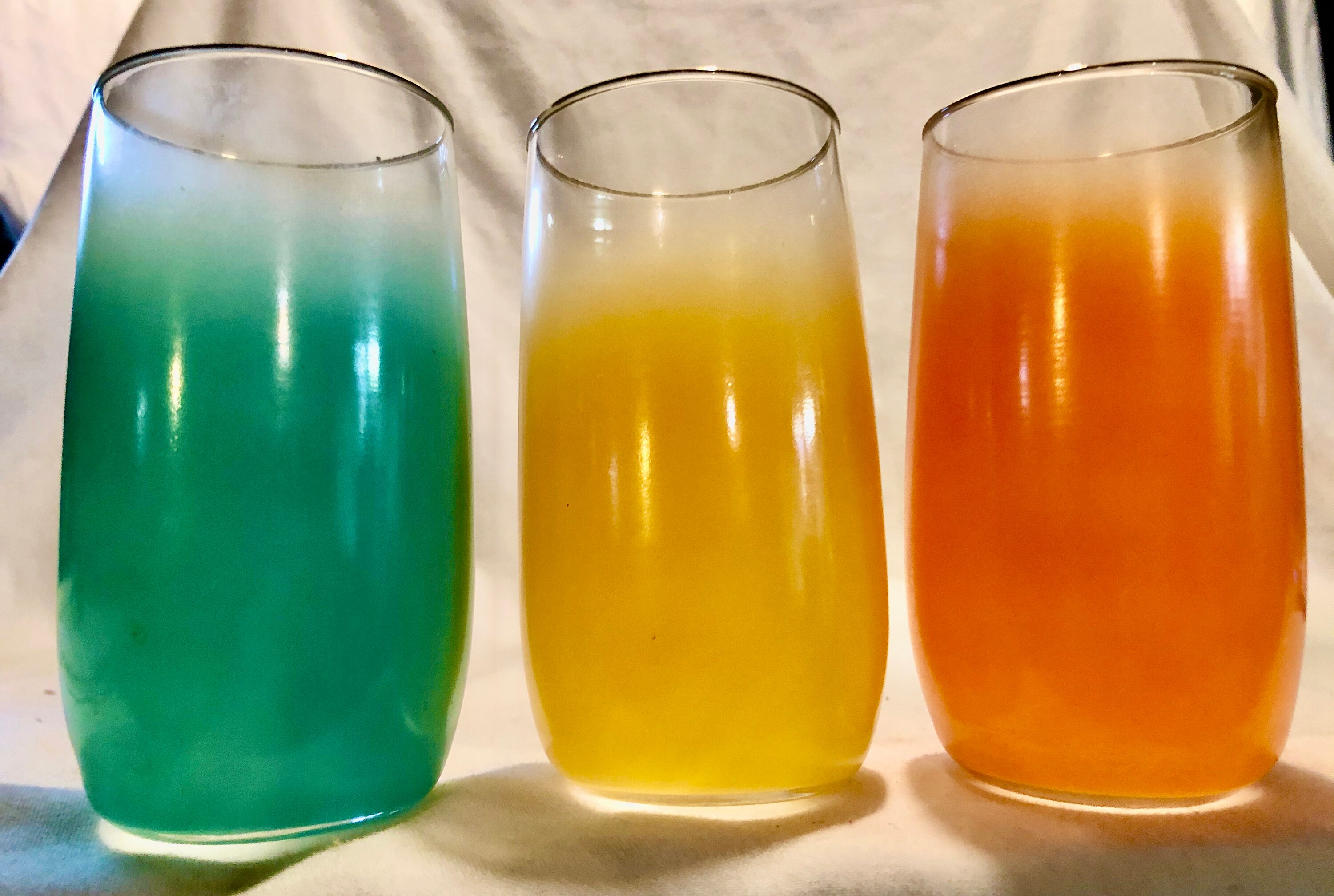 Vintage Drinking/Water/Juice Glasses Set of Six Orange,Teal,Yellow