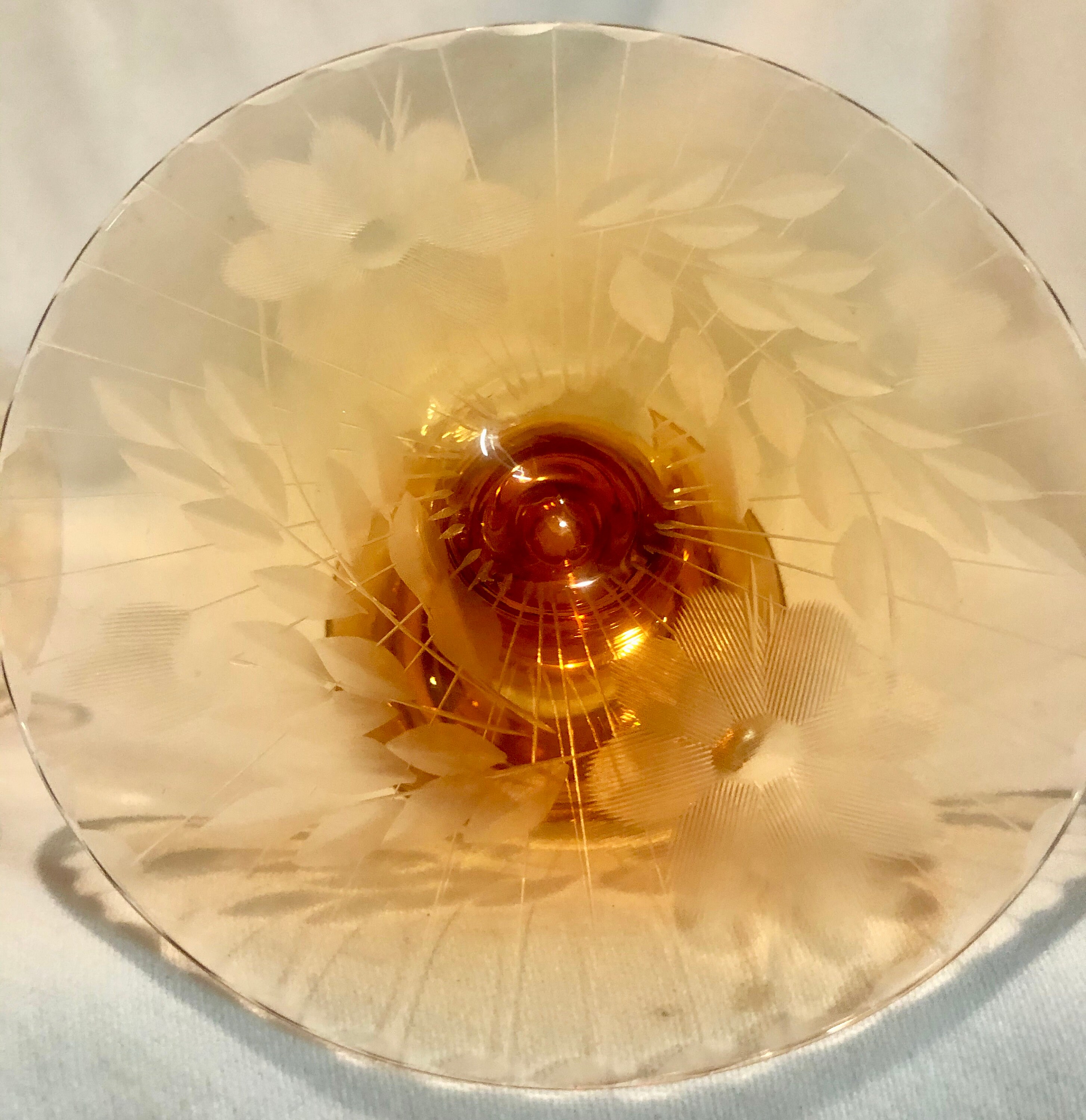 Vintage Amber Etched Depression Glass Candlesticks Pair of Two