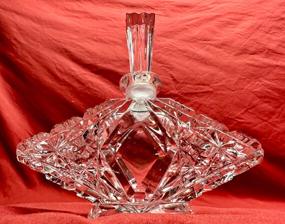 Vintage Diamond Triangular Shaped Cut Glass Perfume Bottle