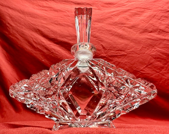 Vintage Diamond Triangular Shaped Cut Glass Perfume Bottle