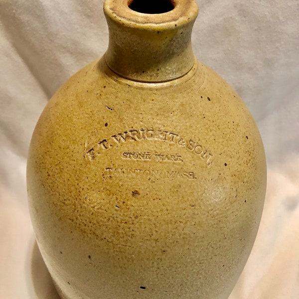 Antique F. T. Wright & Sons Stoneware Jug, Taunton, Mass