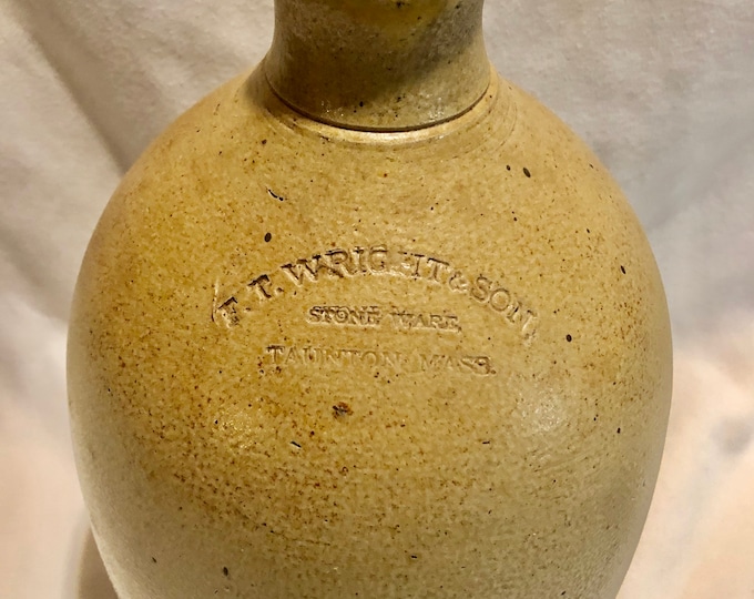 Antique F. T. Wright & Sons Stoneware Jug, Taunton, Mass