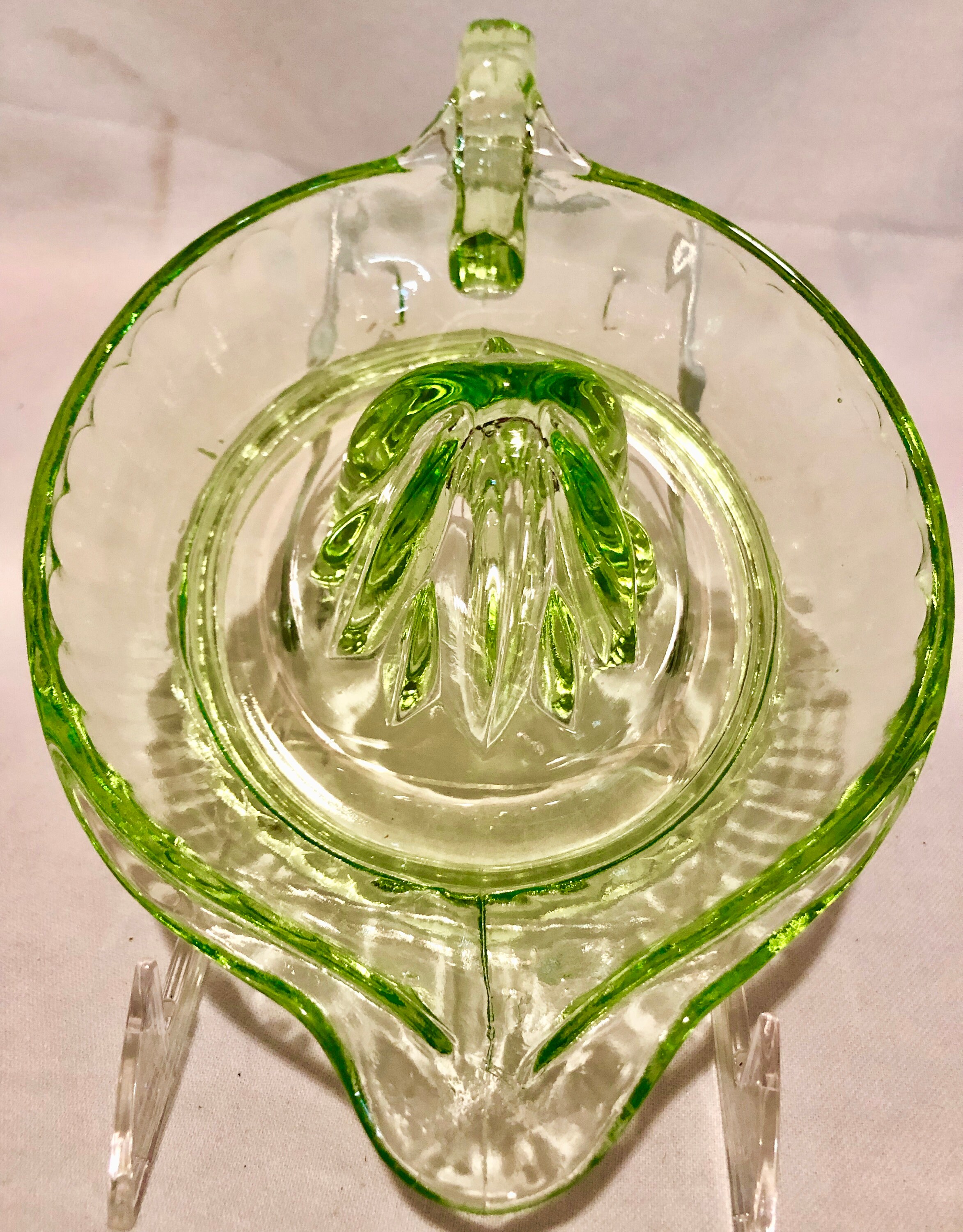 Vintage Green Depression Glass Citrus Juicer