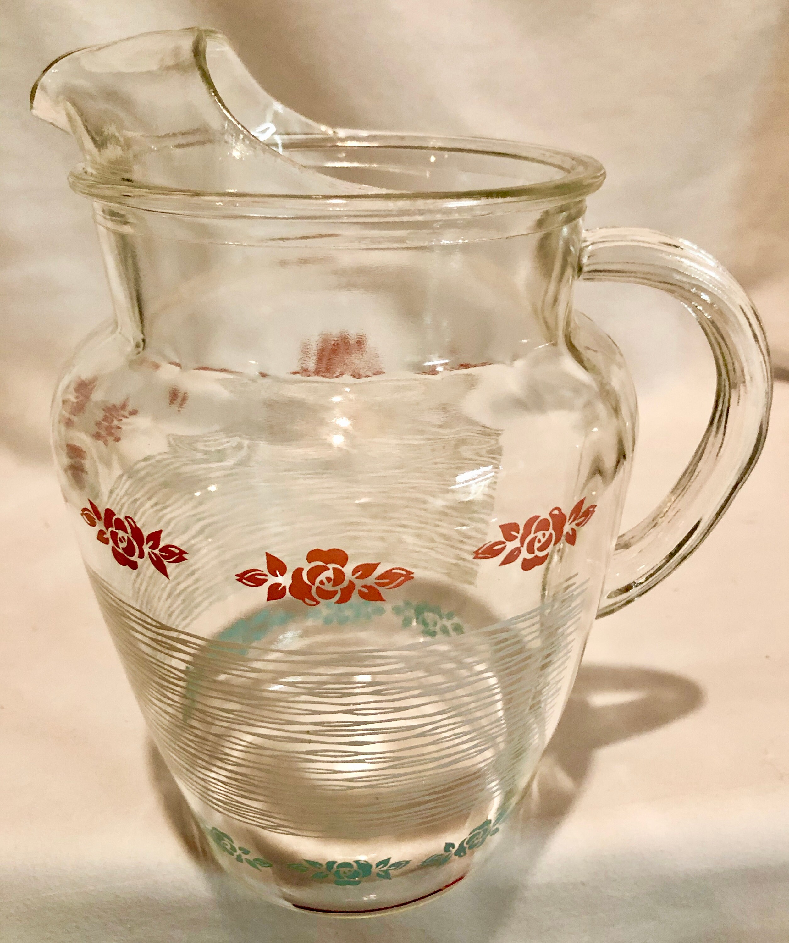 Vintage Glass Water/Beverage Pitcher with Ice Lip