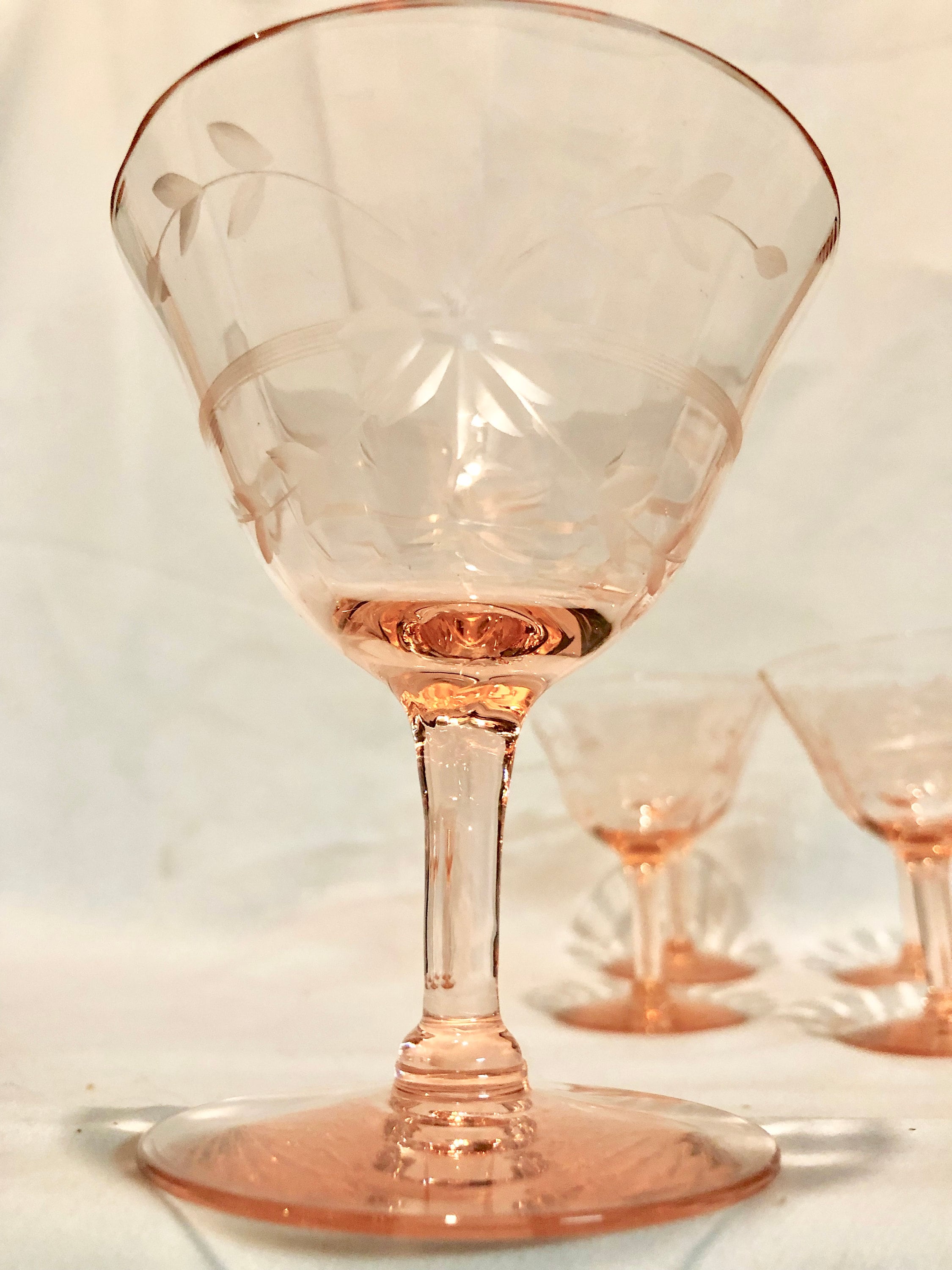 pink depression wine glasses