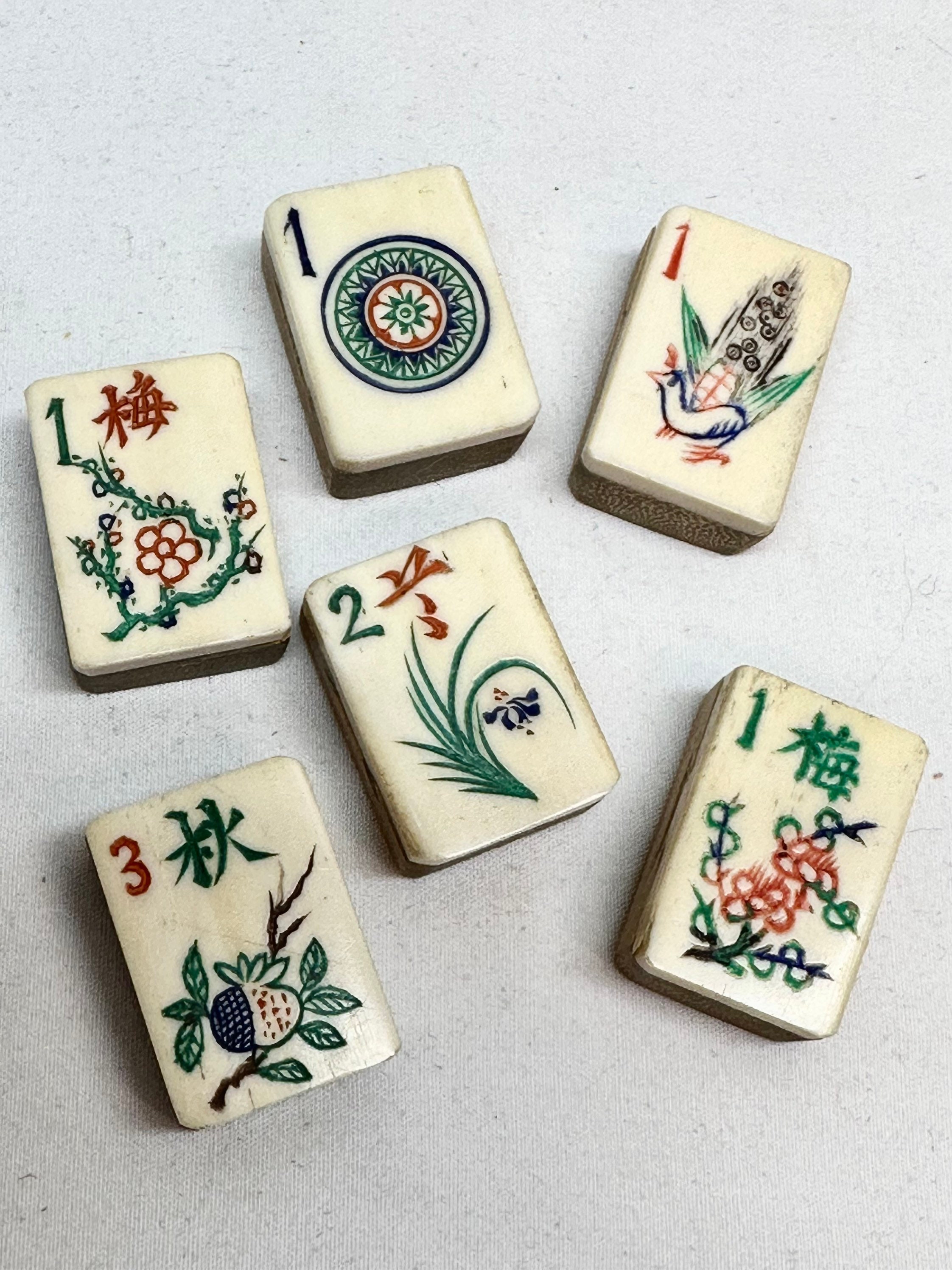 Vintage Mahjong Chinese Tile Game,Bamboo and Bone Interlocking Tiles
