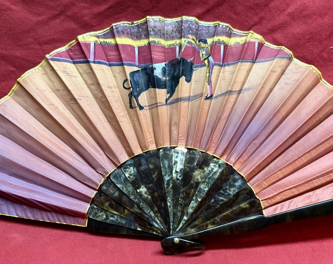 Vintage Silk and Tortoiseshell Style Matador Folding Hand Fan