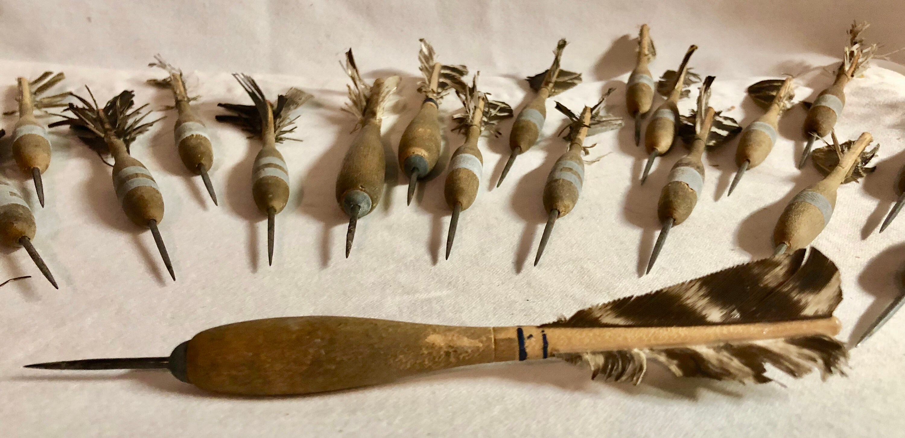 Vintage Wooden and Feather Darts with Stainless Steel Tips Lot of 28