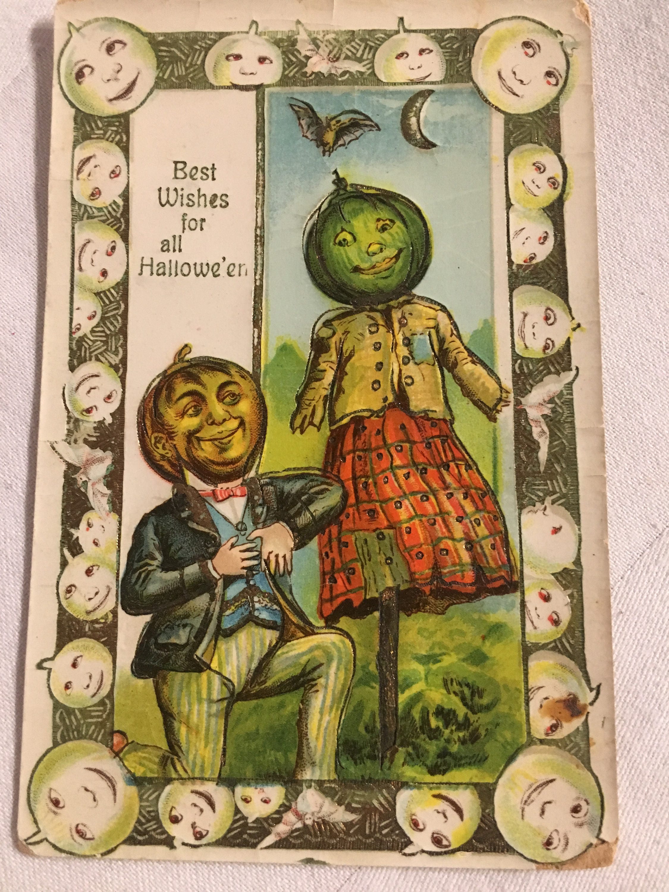 Vintage 1900's Unused Halloween Postcard Vegetables