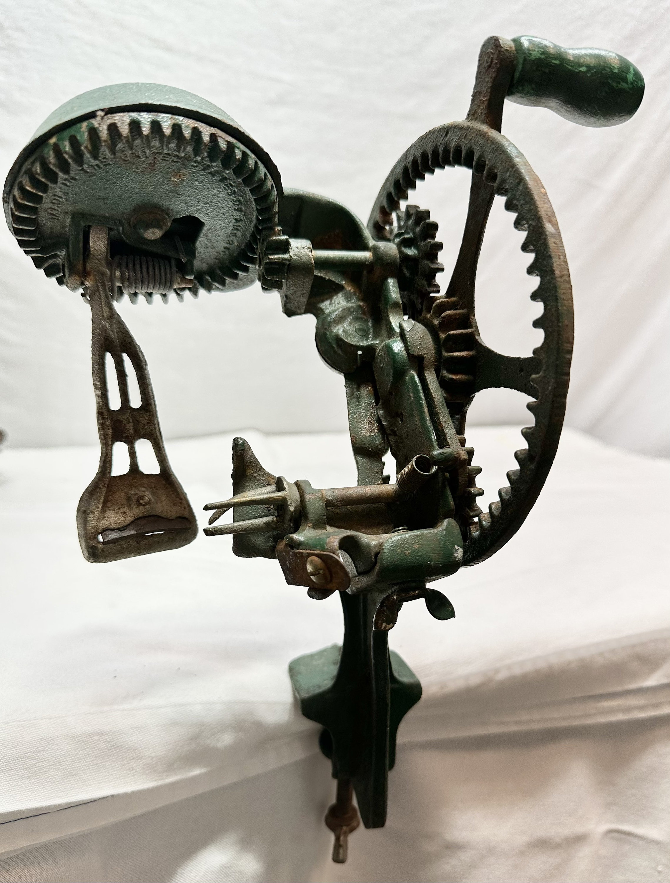 Vintage 1940s Green Metal Apple Peeler/parer With Wooden Etsy