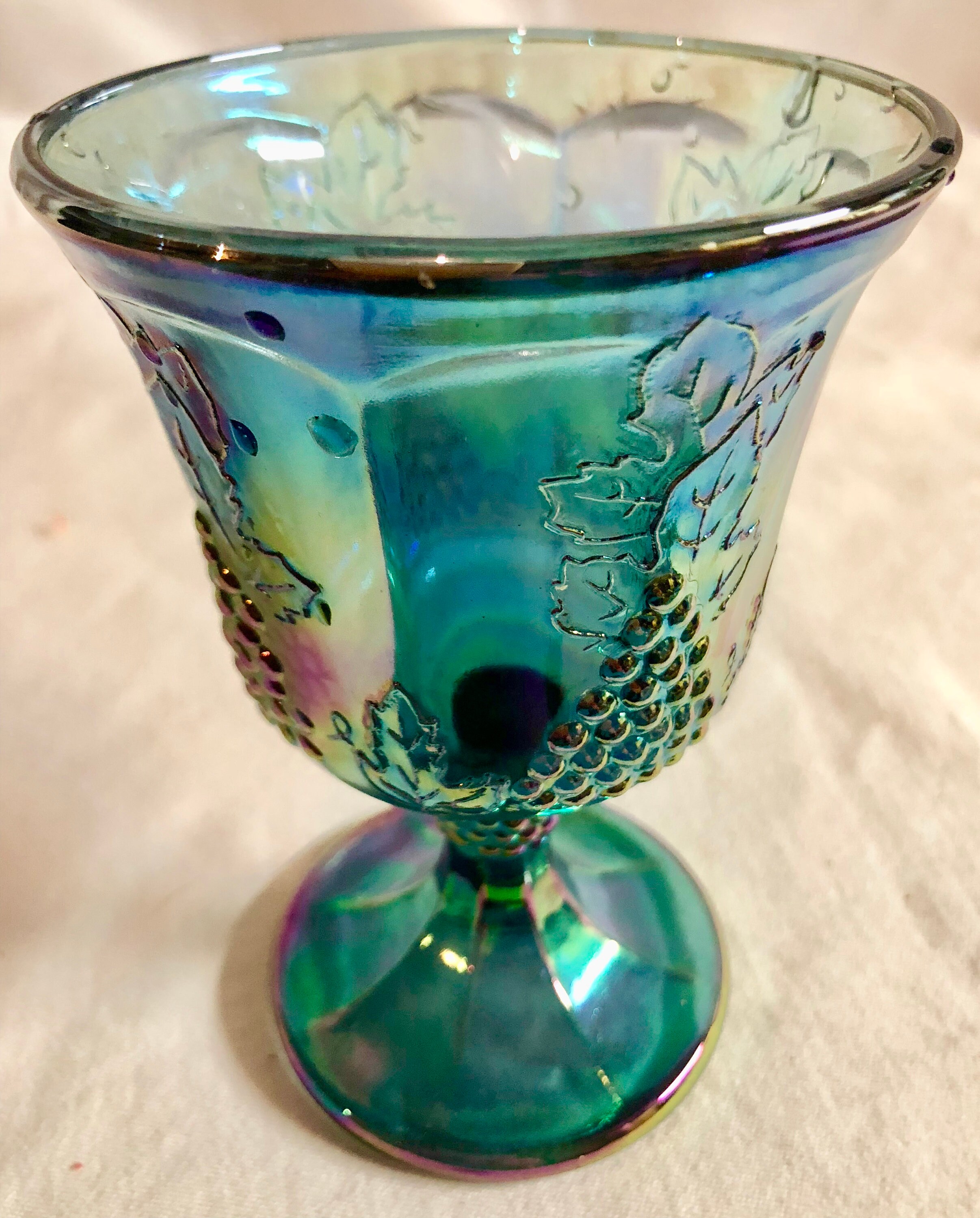 Antique Iridescent Blue Carnival Glass Goblet