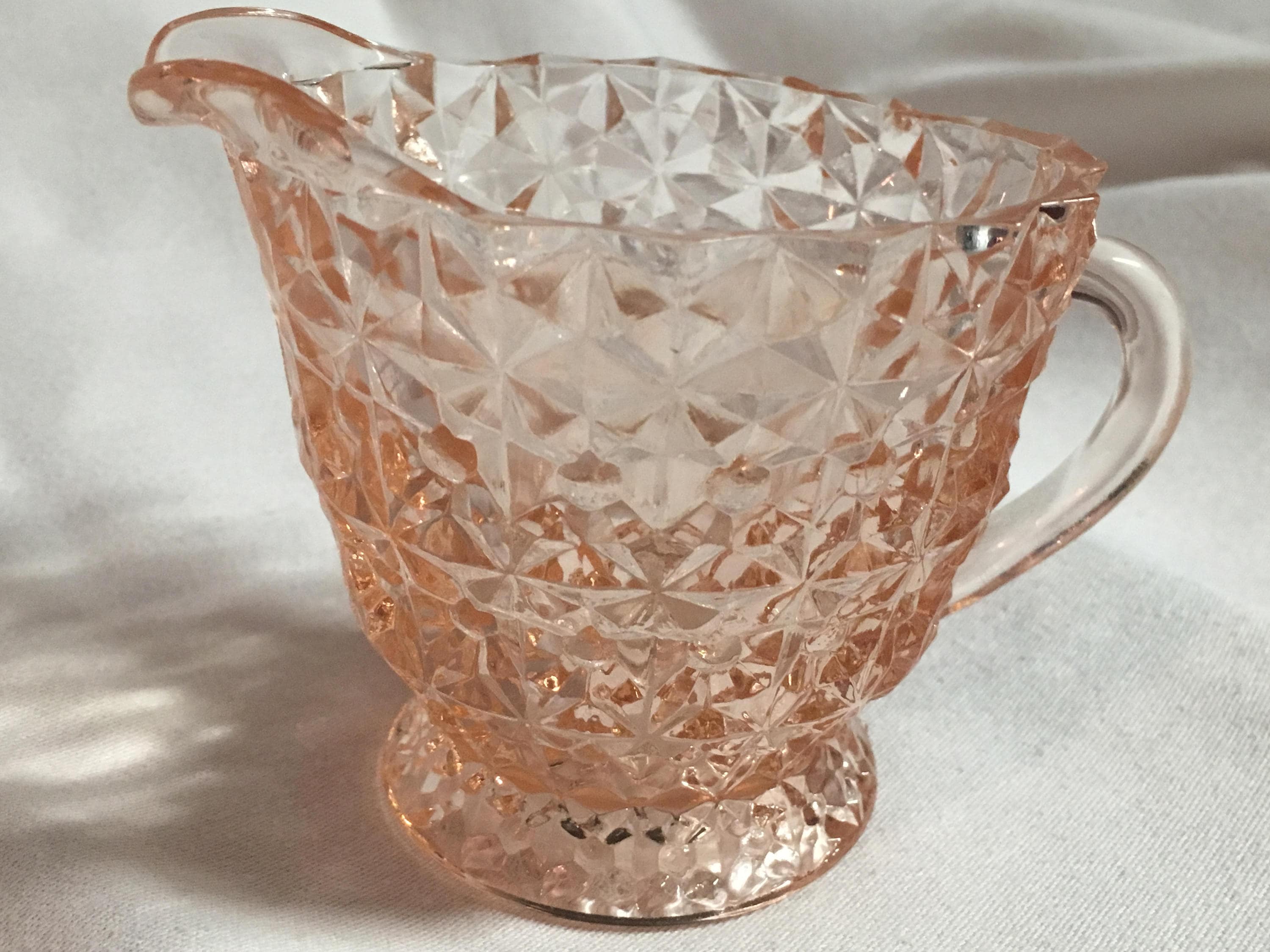 Vintage Antique Pink Depression Glass Cream and Sugar Buttons & Bows