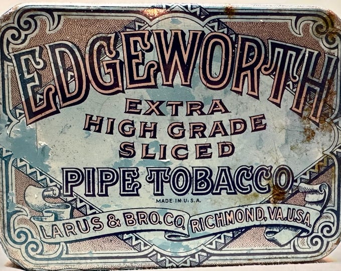 Vintage Edgeworth Pipe Tobacco Lithograph Advertising Tin, Larus & Bros, Richmond, Va