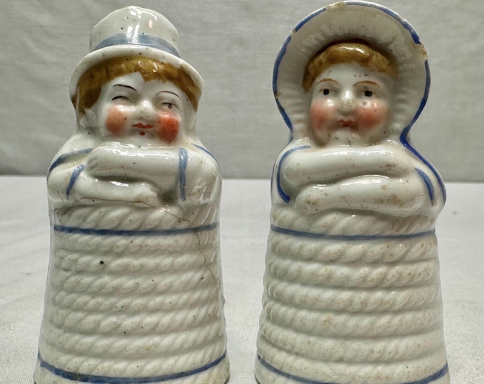 Vintage Porcelain Man and Women Salt and Pepper Figurines