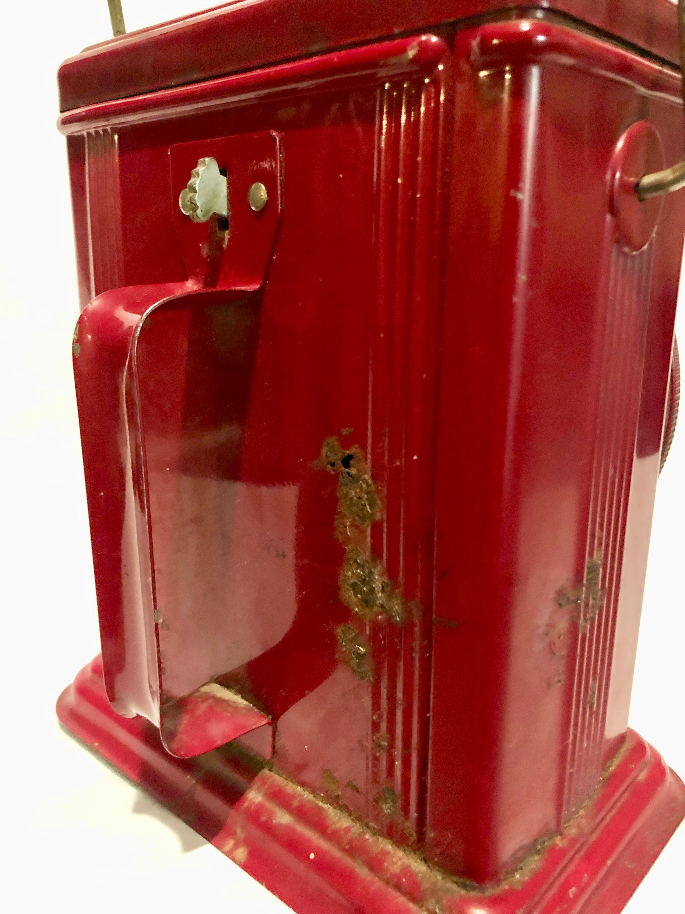 Vintage Large Red Battery Operated Metal/Steel Lantern/Flashlight with