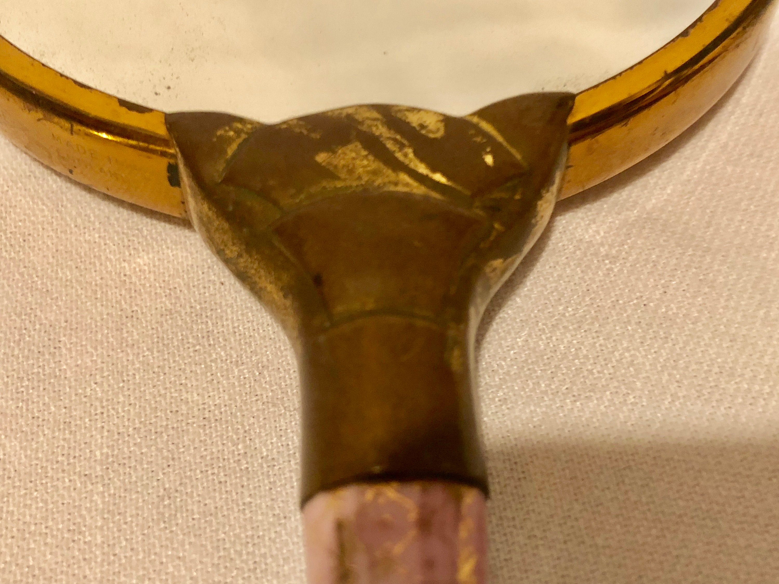 Vintage Handheld Doublesided Mirror with Porcelain Pink/White Floral Handle